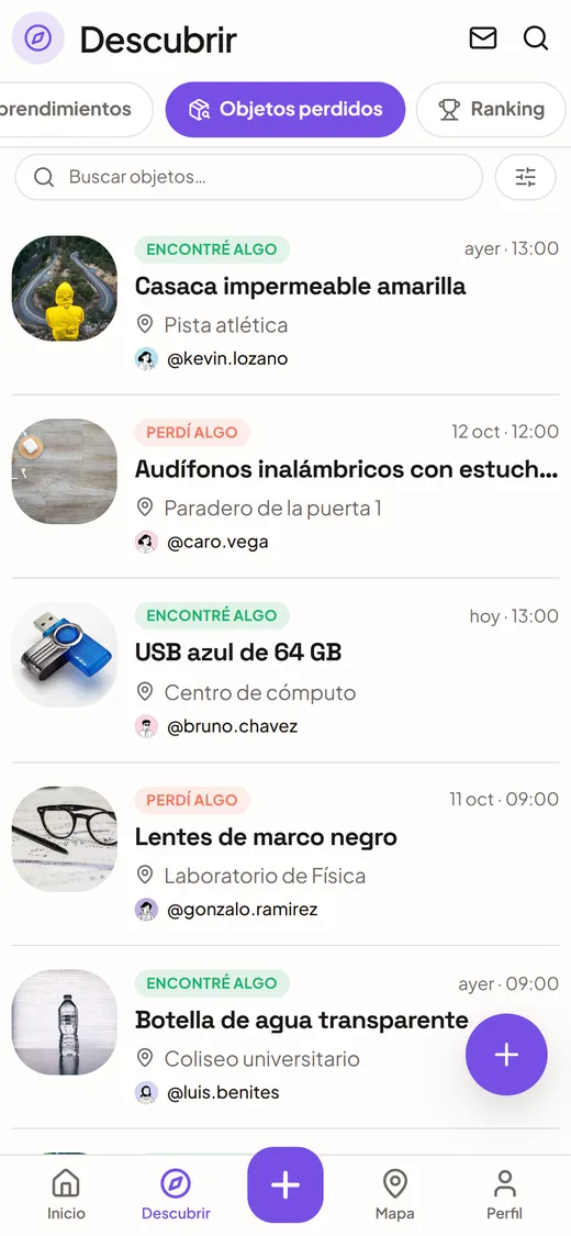 Avisos de una mochila perdida y un llavero encontrado en TILE.